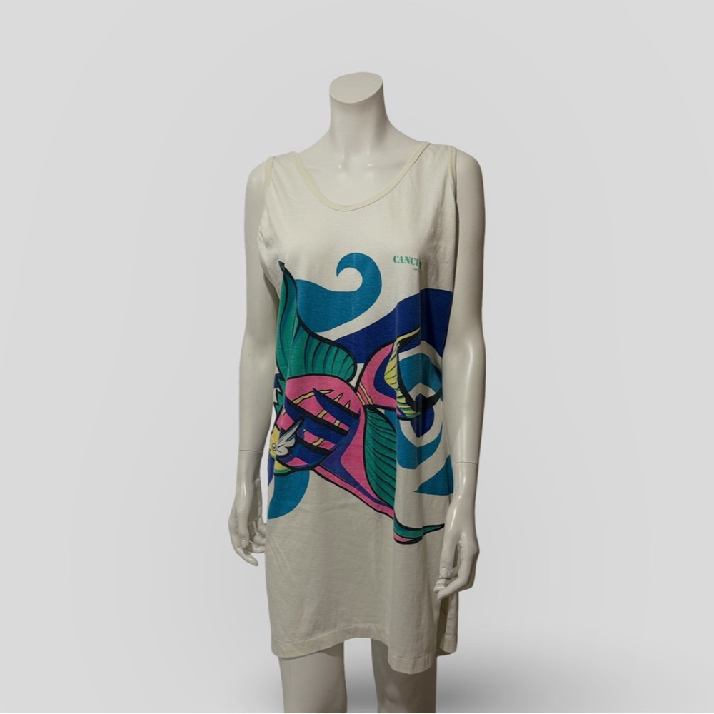 Vintage 80’s Marea Cancun Tank Top Tourist T-Shirt Swim Coverup Tropical Fish